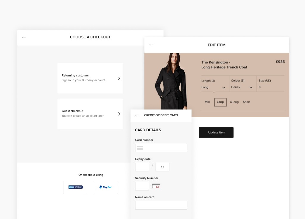Burberry collect-in-store selection and empty bag exploration